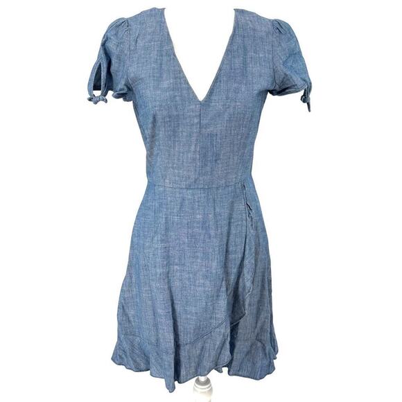 J.Crew Women's Size 2 Blue Chambray Dress Short Sleeve Ruffle Hem 100% Cotton - Picture 1 of 9